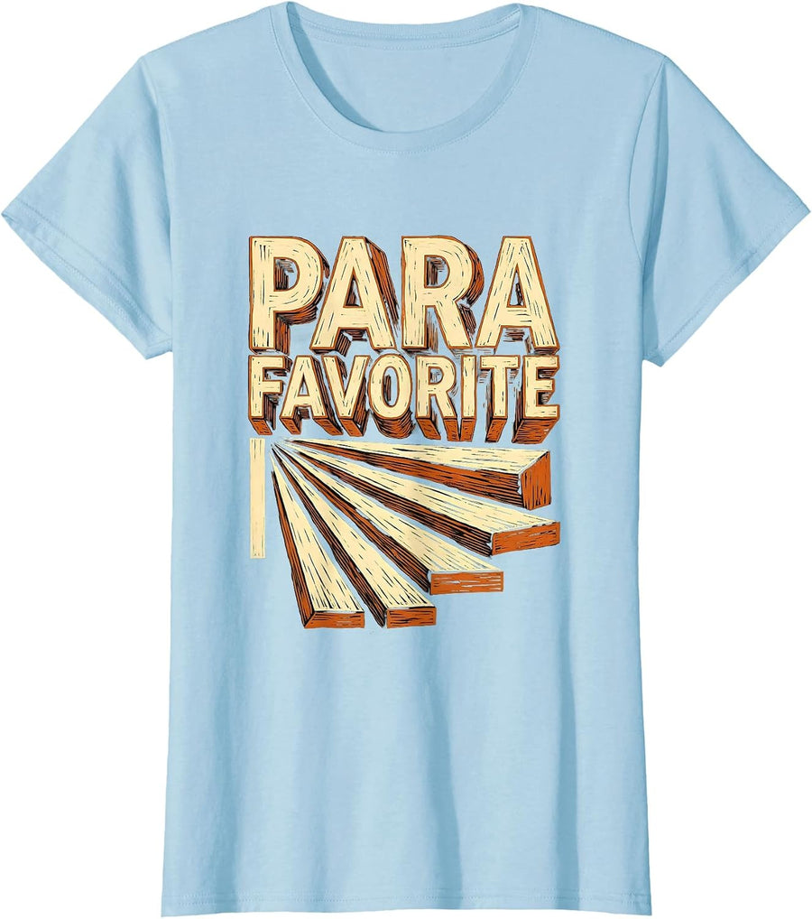 Women's Para Favorite Linocut Paraprofessional Appreciation Back T-Shirt - Baby Blue
