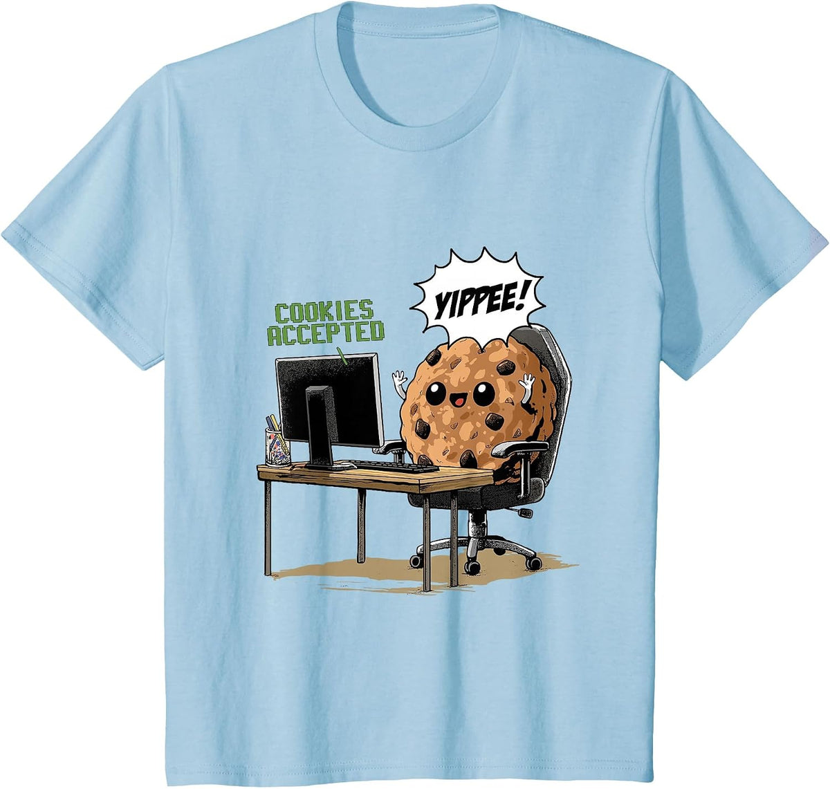 Cookies Accepted Nerd Shirt Funny Computer Internet Coder T-Shirt, Youth, Baby Blue, Large - As Pictured