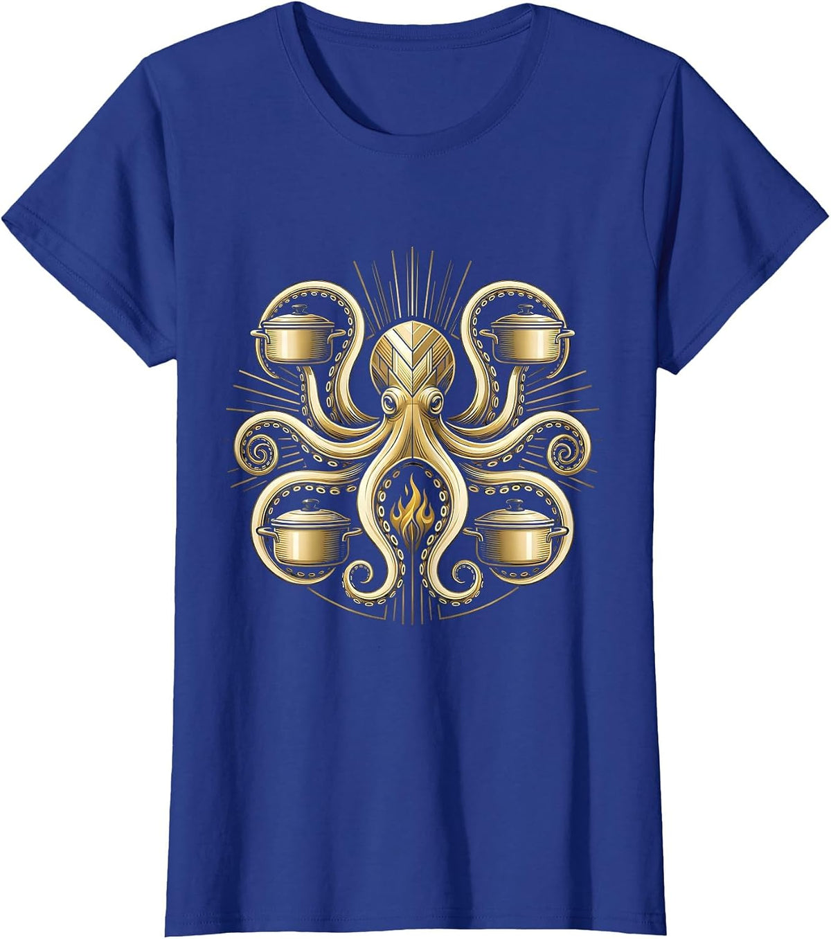Women's Octopus Chef Stirring Multiple Pots Funny Cook T-Shirt - Royal Blue