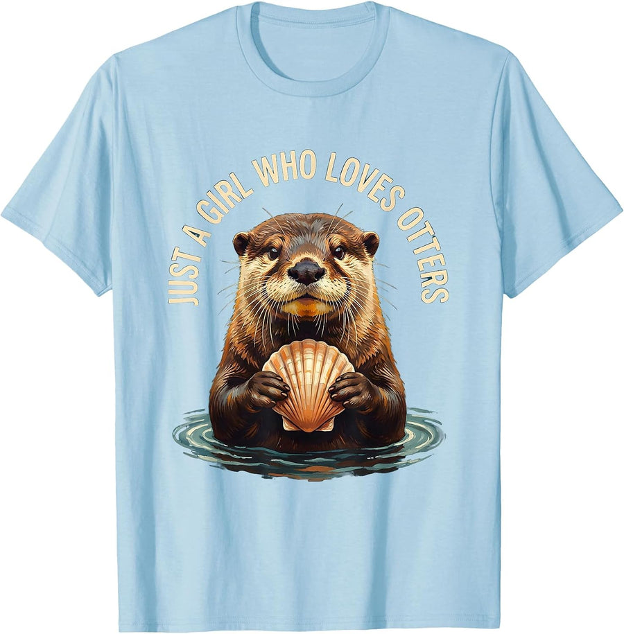 Men's Just A Girl Who Loves Otters Animal Lover Humor T-Shirt - Baby Blue