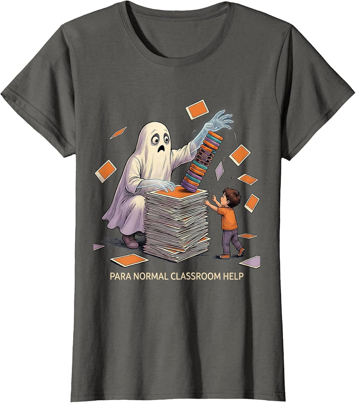 Women's Para Normal Classroom Help Funny Ghost Paraprofessional T-Shirt - Asphalt Grey