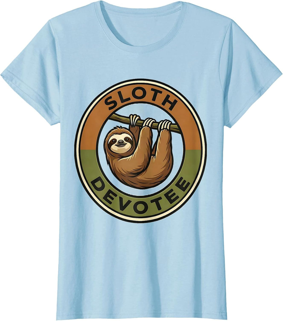 Sloth Devotee Minimalist Badge Patch Line Art Animal T-Shirt - Baby Blue