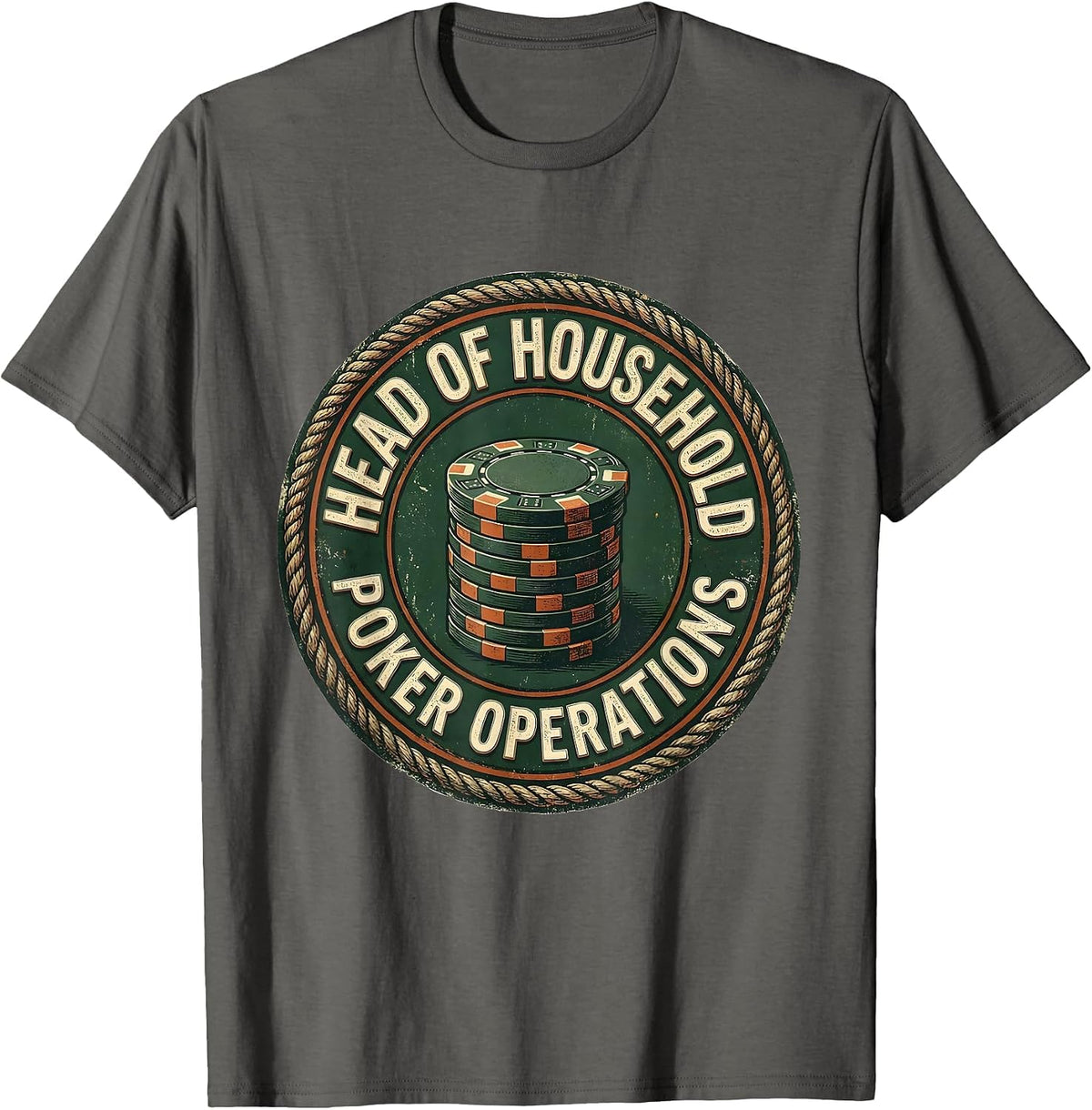 Men's Head Of Household Poker Operations Vintage Funny Gambler T-Shirt - Asphalt Grey