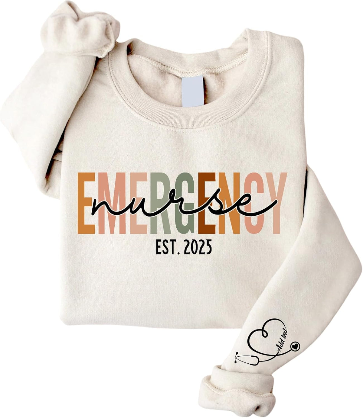 Personalized Nurse Sweatshirt – Custom Name on Sleeve with Stethoscope Sweater, Gift for RN, Nursing Student - Emergency
