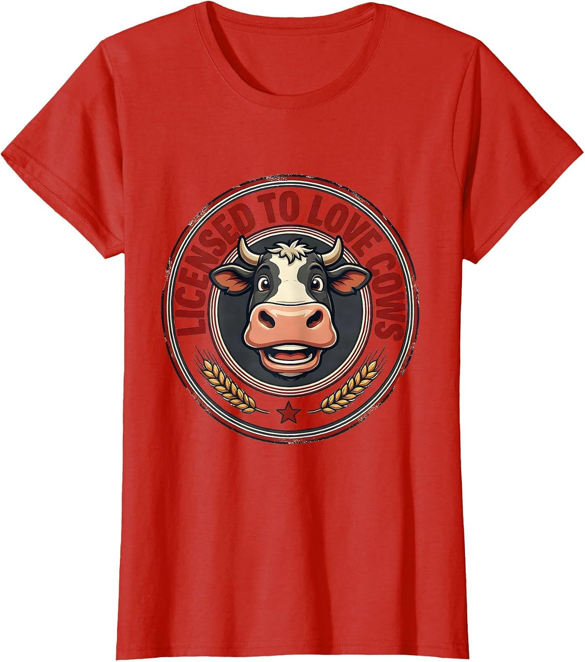 Women's Licensed To Love Cows Cartoon Cow Lover Boy Farm Kid T-Shirt - Red