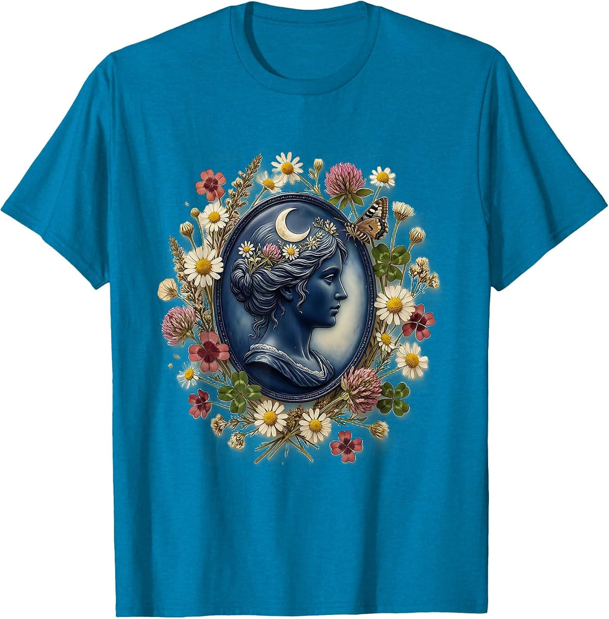 Red White Blue Vintage Cameo Silhouette Portrait T-Shirt - Sapphire Blue