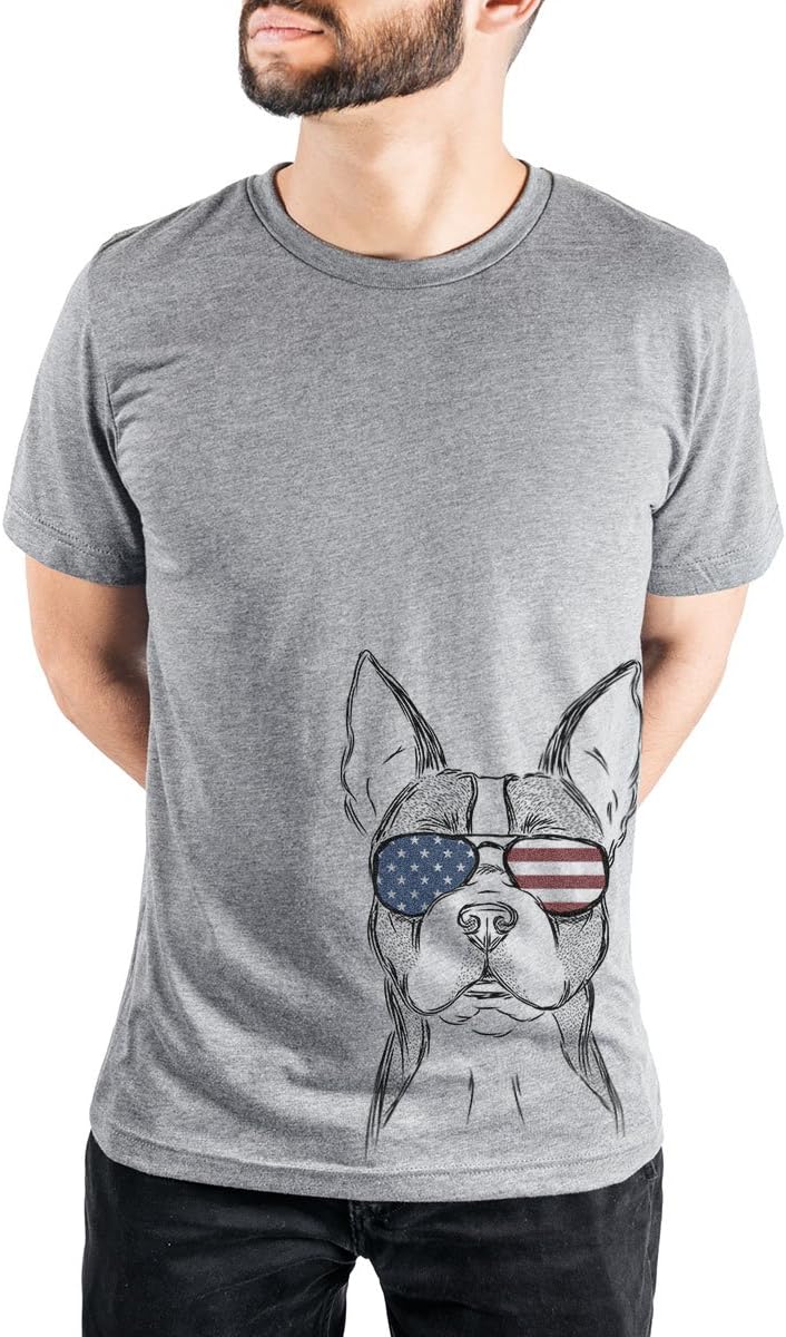 Patriotic Scout the Boston Terrier Triblend T-Shirt - Unisex Grey Crew Neck