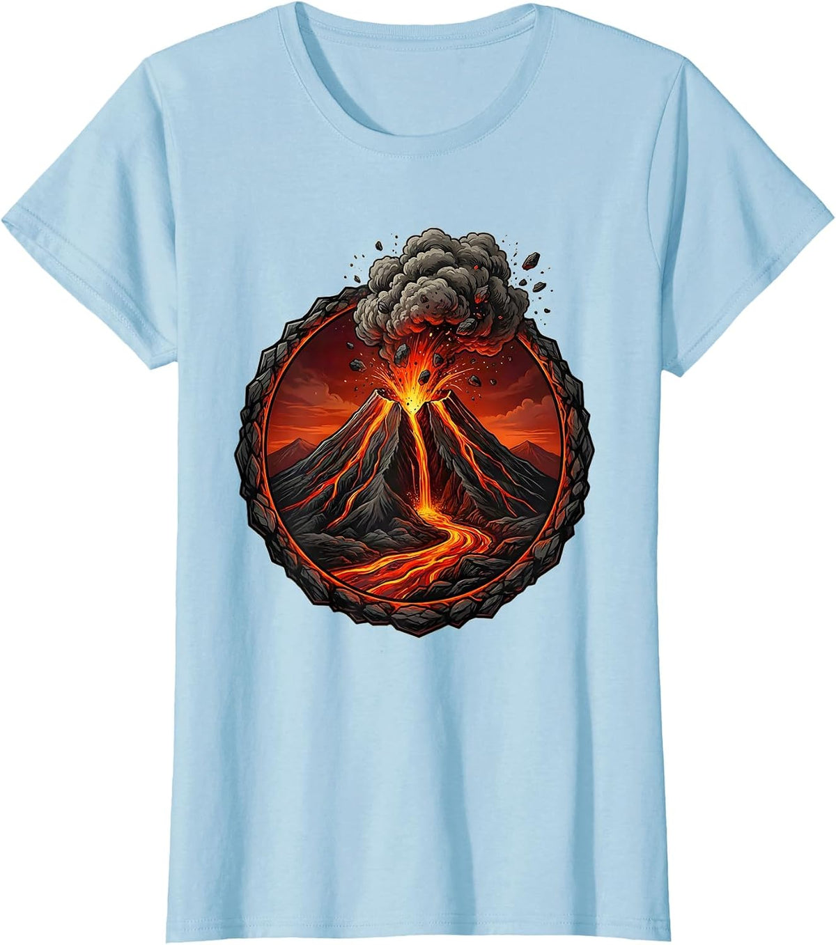 Erupting Volcano Lava Stream Graphic Design T-Shirt - Baby Blue