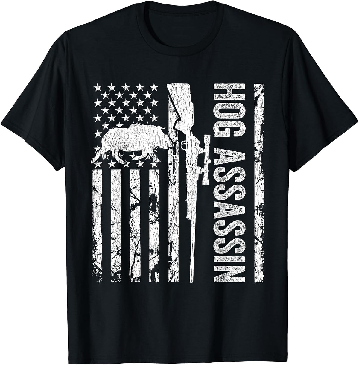 Hog Assassin Boar Hunter Wild Hog Hunting American Flag T-Shirt, Men, Black, Small - As Pictured