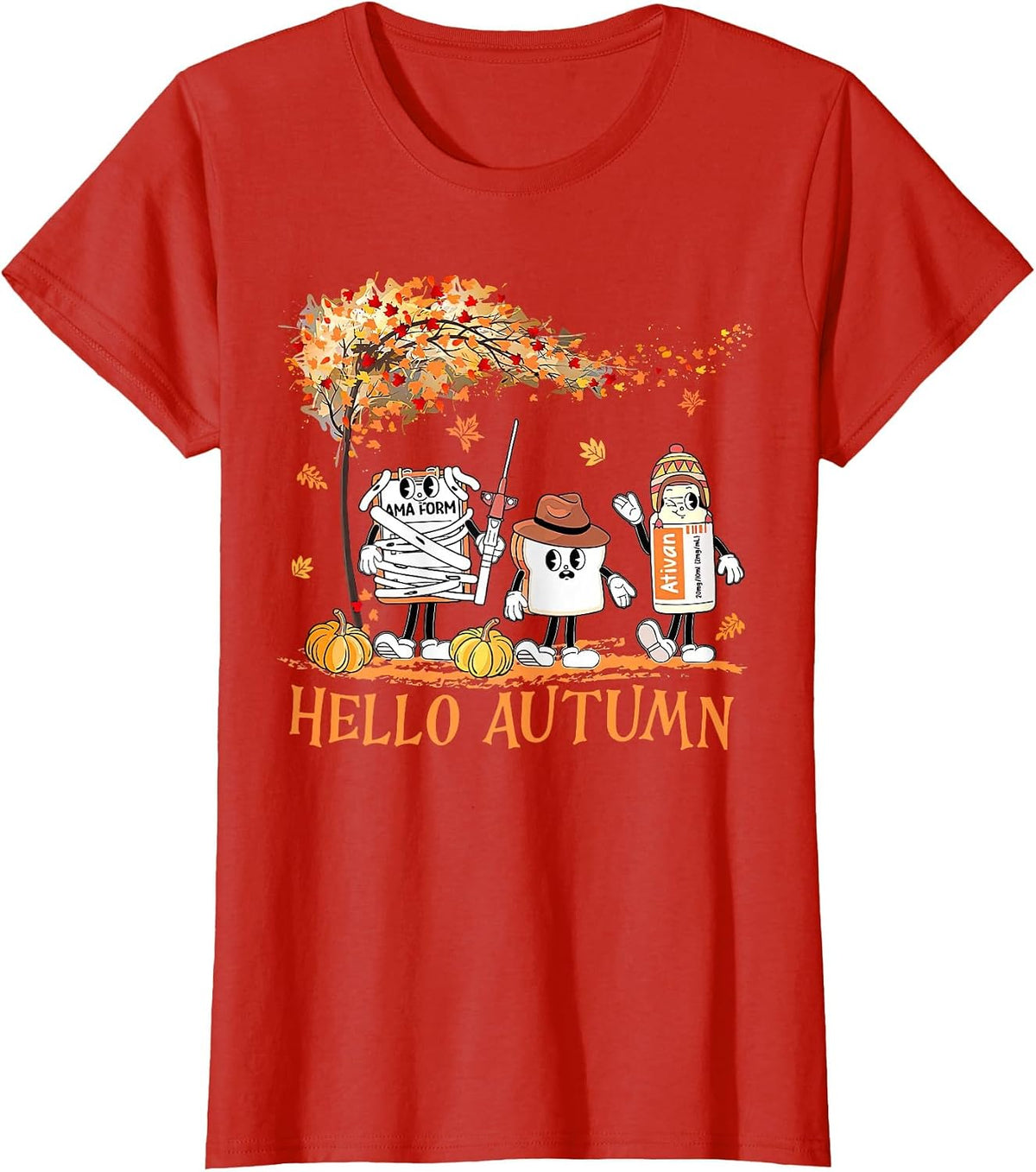 Hello Autumn Emergency Room ER Nurse Thanksgiving Fall Vibes T-Shirt - Red