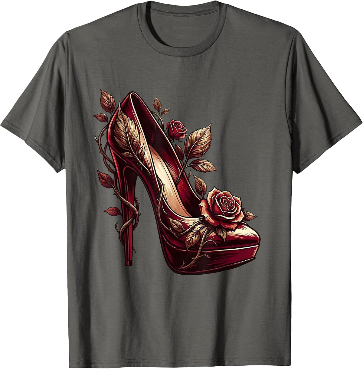 Gigi High Heel Wrapped in Vines Illustration T-Shirt - Asphalt Grey