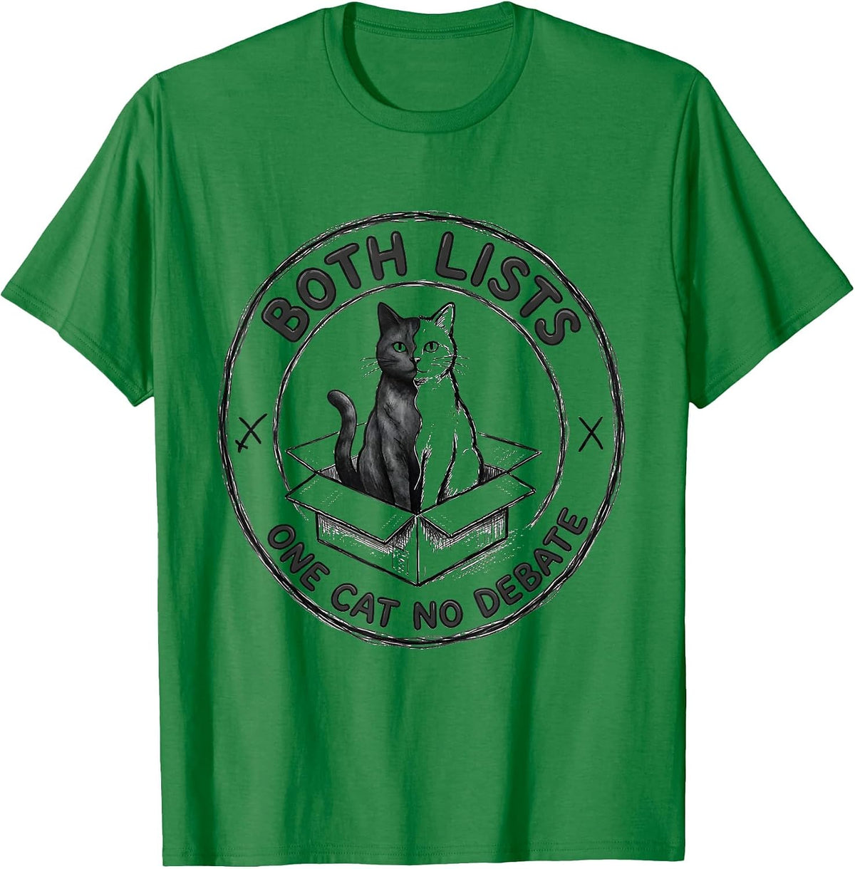 Men's Both Lists One Cat No Debate Funny Science Cat Lover Quantum T-Shirt - Kelly Green