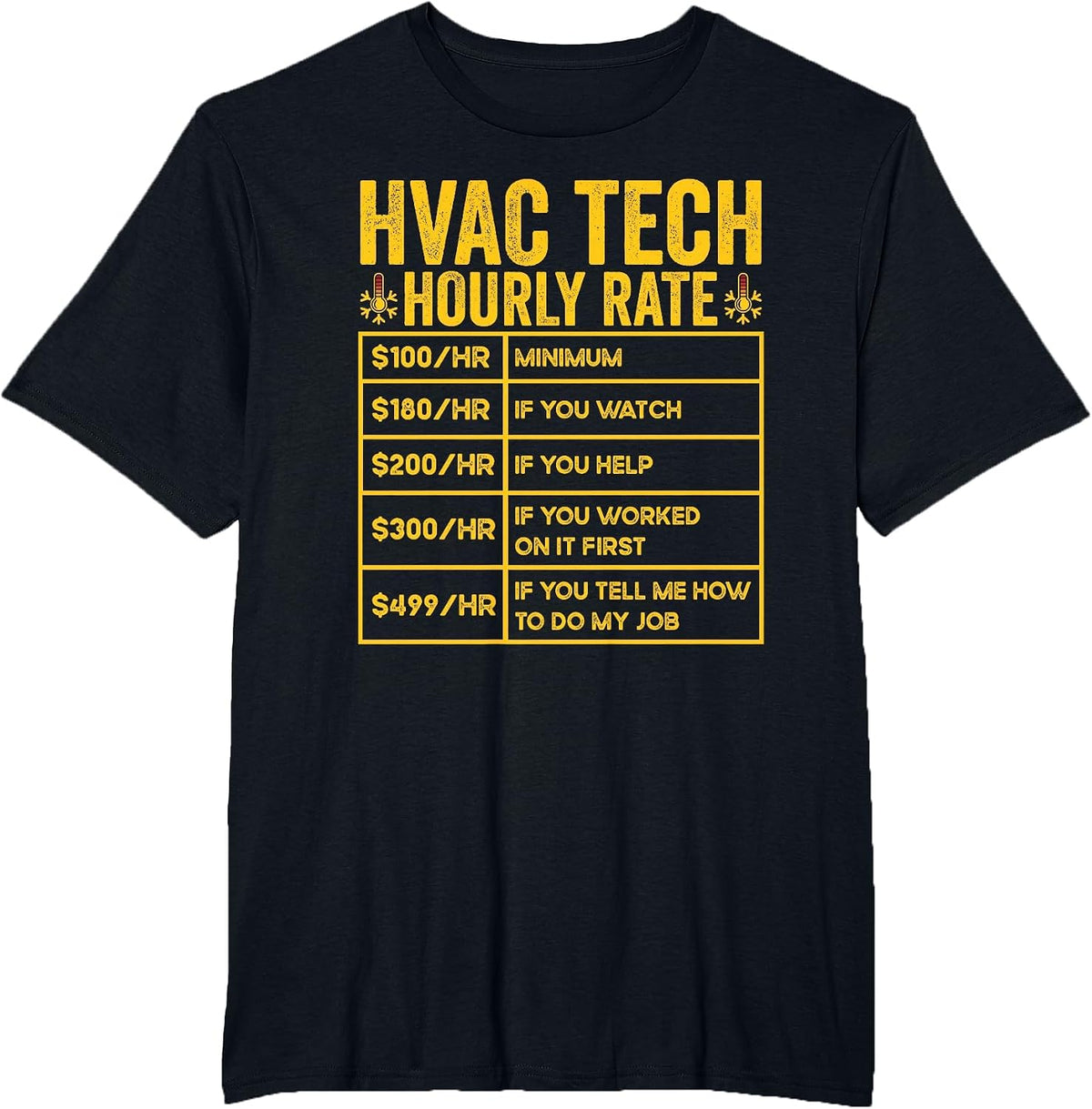 HVAC Tech Hourly Rate HVAC Technician Repairman T-Shirt - Black