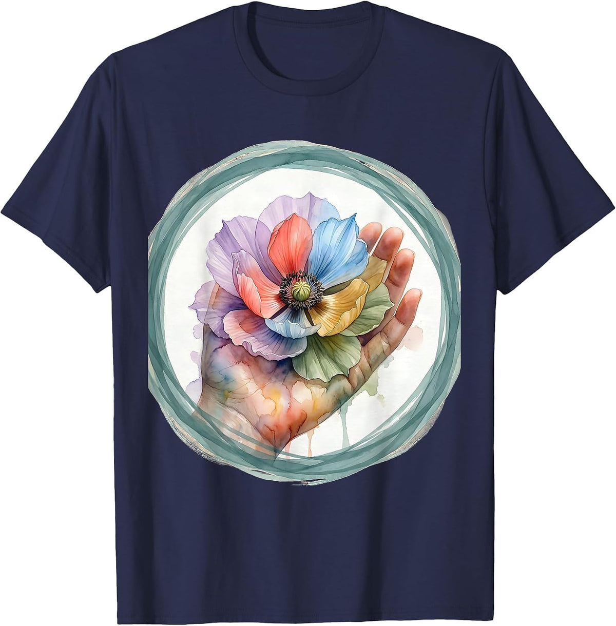 Men's Neurodiversity Blooming Hand Floral Graphic T-Shirt - Navy Blue