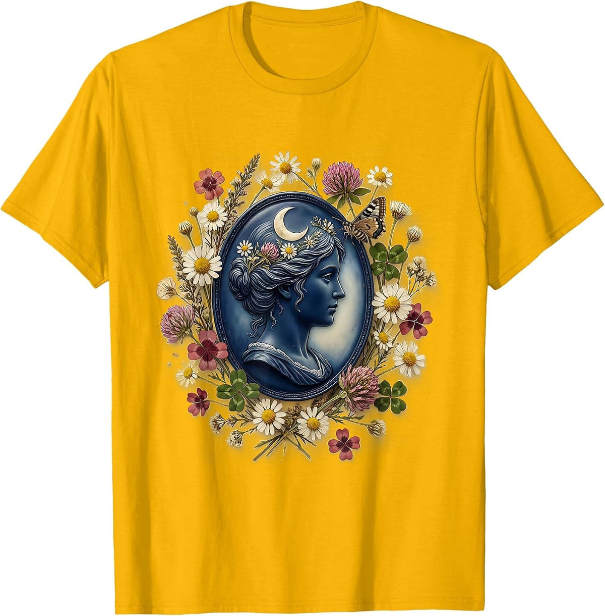 Red White Blue Vintage Cameo Silhouette Portrait T-Shirt - Golden Yellow