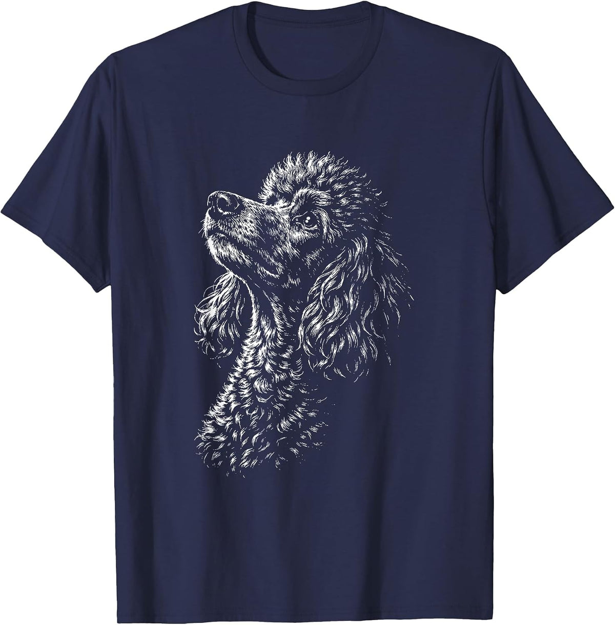 Poodle Portrait Black and White Dog Lover T-Shirt - Navy Blue
