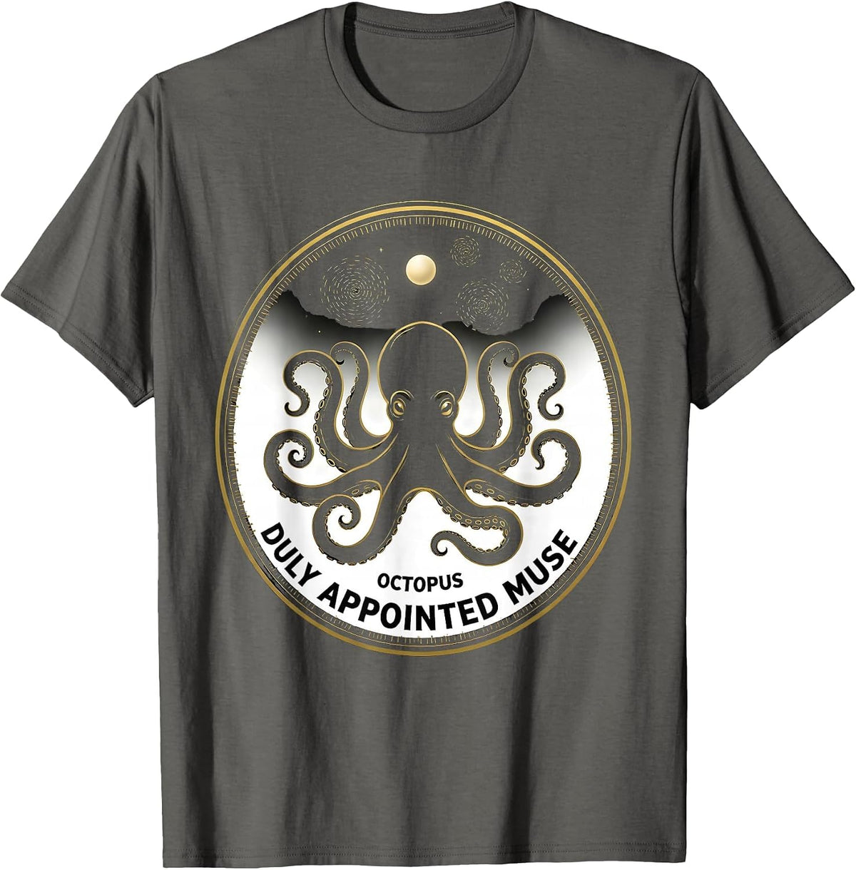 Men's Octopus Duly Appointed Muse Whimsical Art Meme Pet Lover T-Shirt - Asphalt Grey