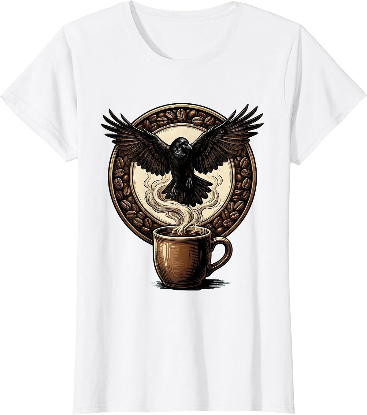 Crow Silhouette Coffee Mug Graphic Tee T-Shirt - White