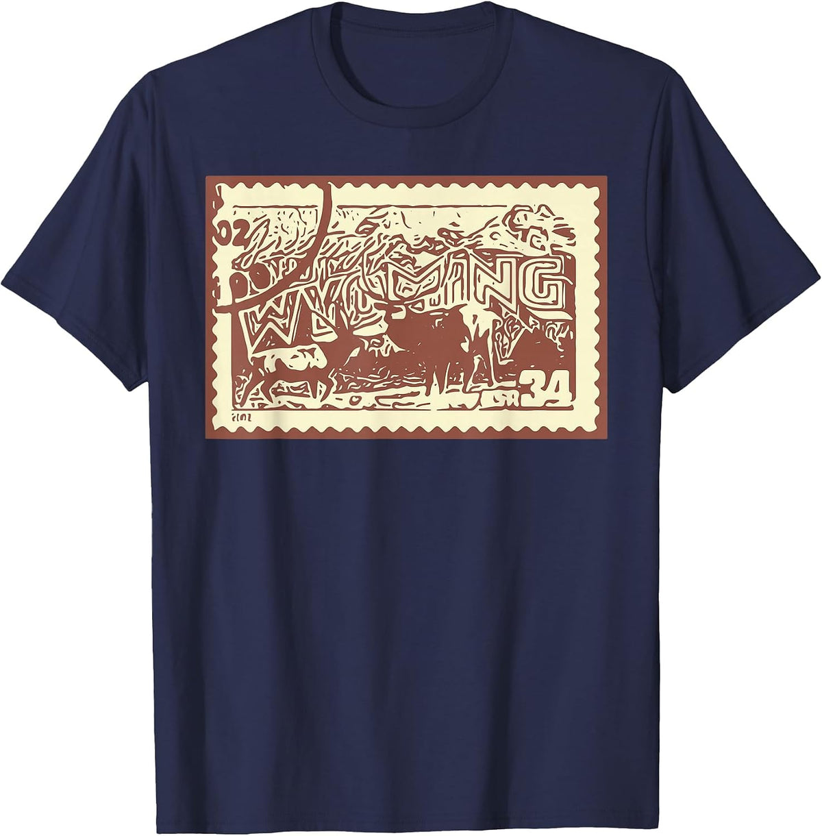 US State Stamp Vintage Greetings from Wyoming Collector T-Shirt - Navy Blue