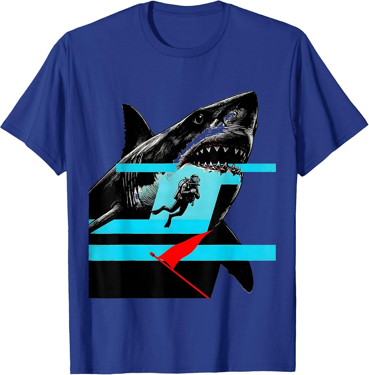 Shark Silhouette Tanked Diver Humor Scuba Diving Gift T-Shirt - Royal Blue