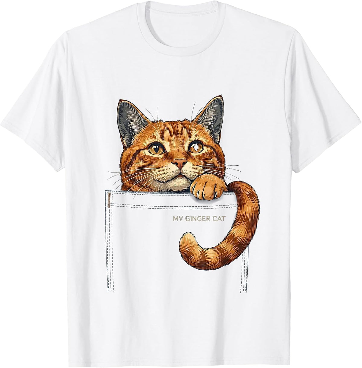 Men's My Ginger Cat Cute Cat Lover Pet Pocket Graphic T-Shirt - White