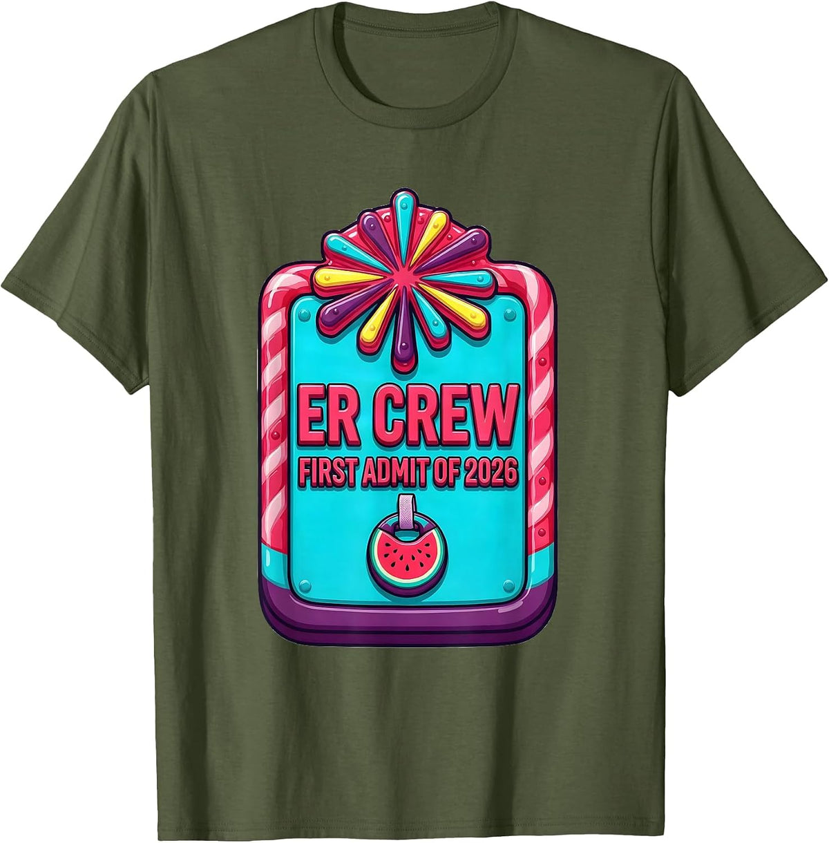 Men's ER Crew First Admit of 2026 Nurse Crew New Year Eve Party T-Shirt - Olive Green