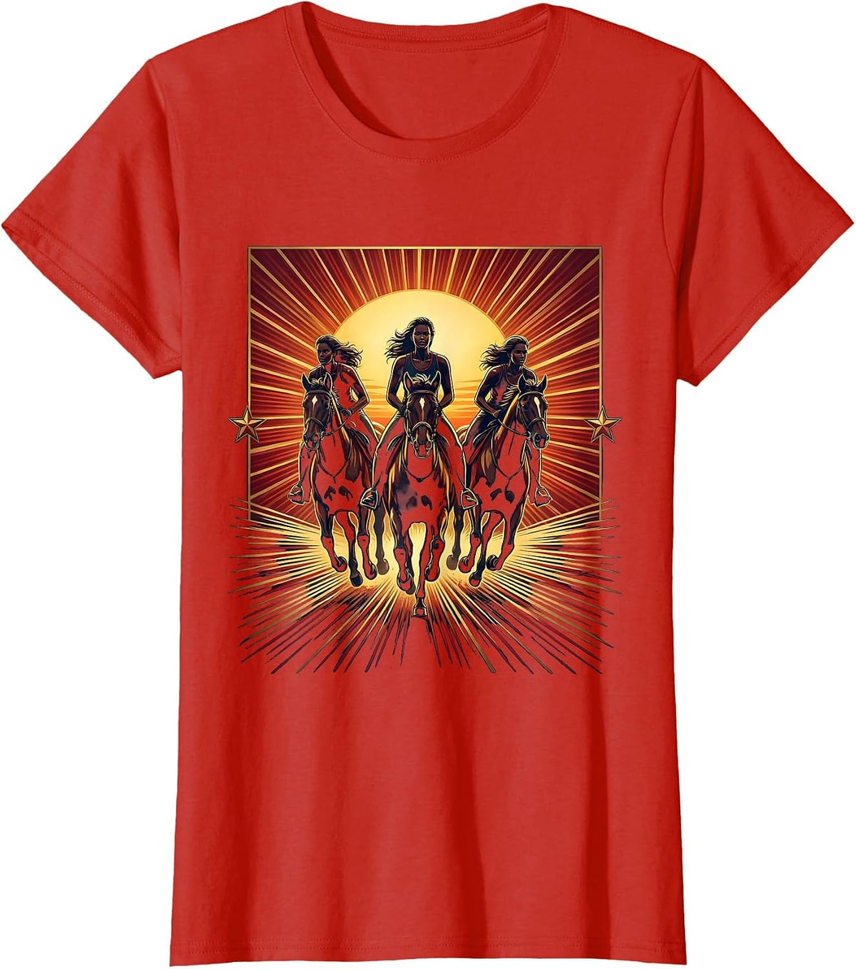 Let's Go Girls Horseback Riding Sunset Graphic T-Shirt - Red