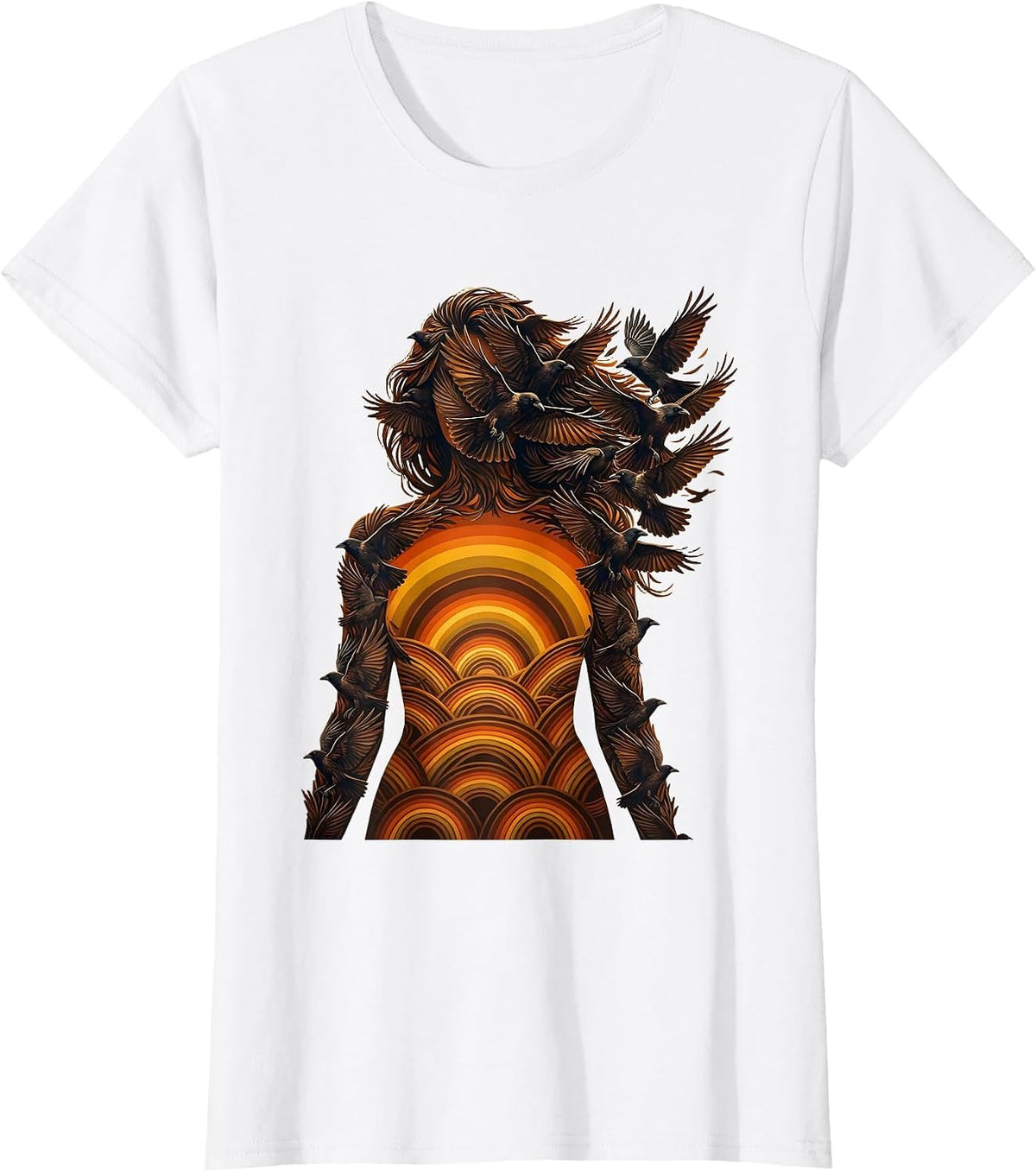Crow Silhouette Nature Wildlife Art Design T-Shirt - White