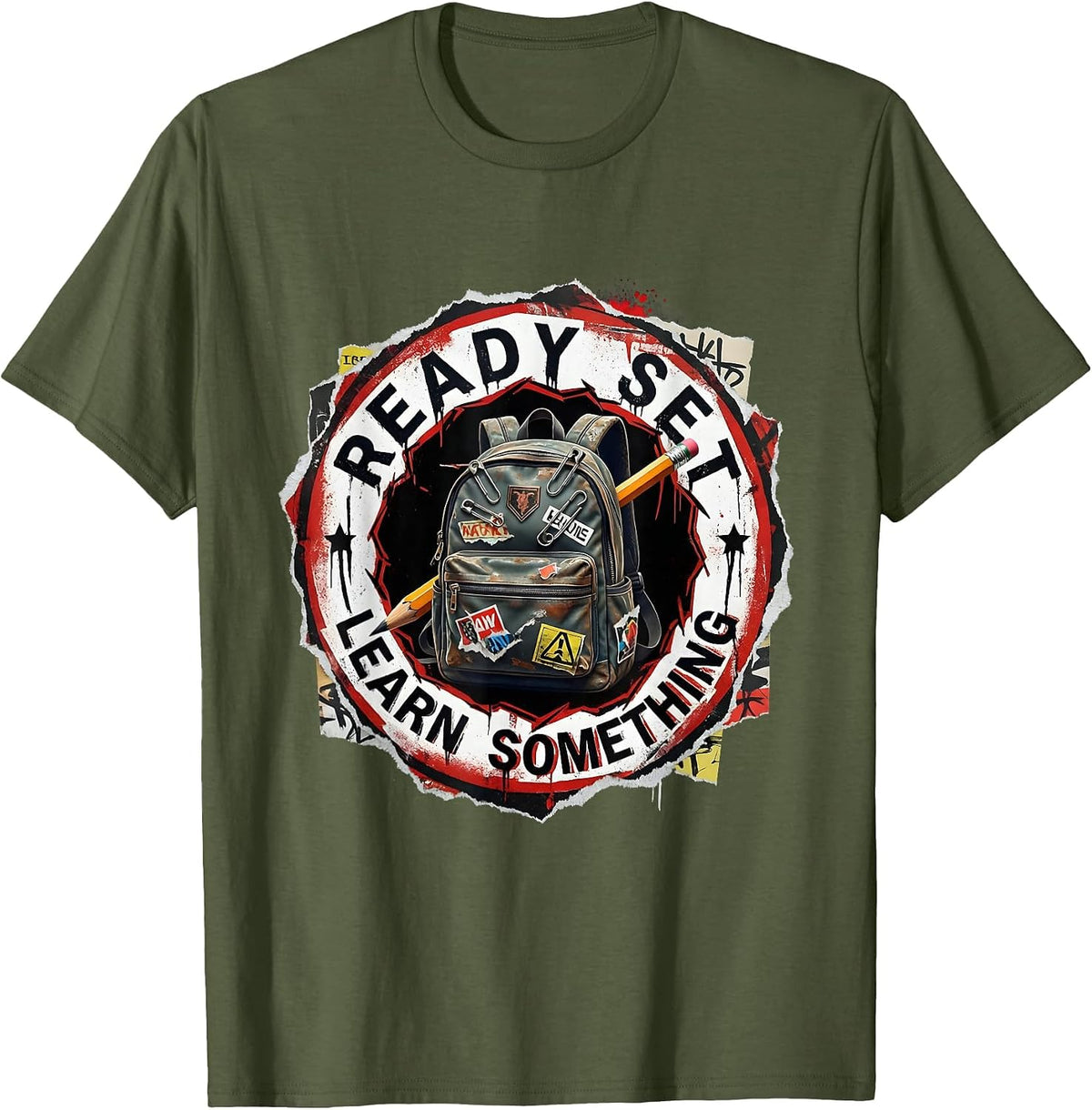 Ready Set Learn Something Back to School Design T-Shirt - Olive Green