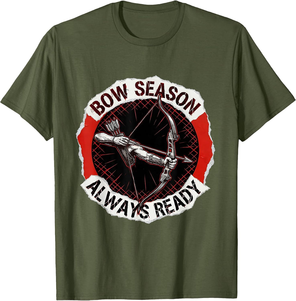 Bow Season Always Ready Archery Hunter Design T-Shirt - Olive Green
