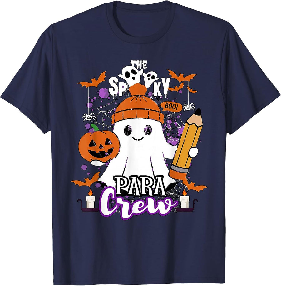 Spooky para Crew Ghost Halloween Paraprofessional Teacher T-Shirt - Navy Blue
