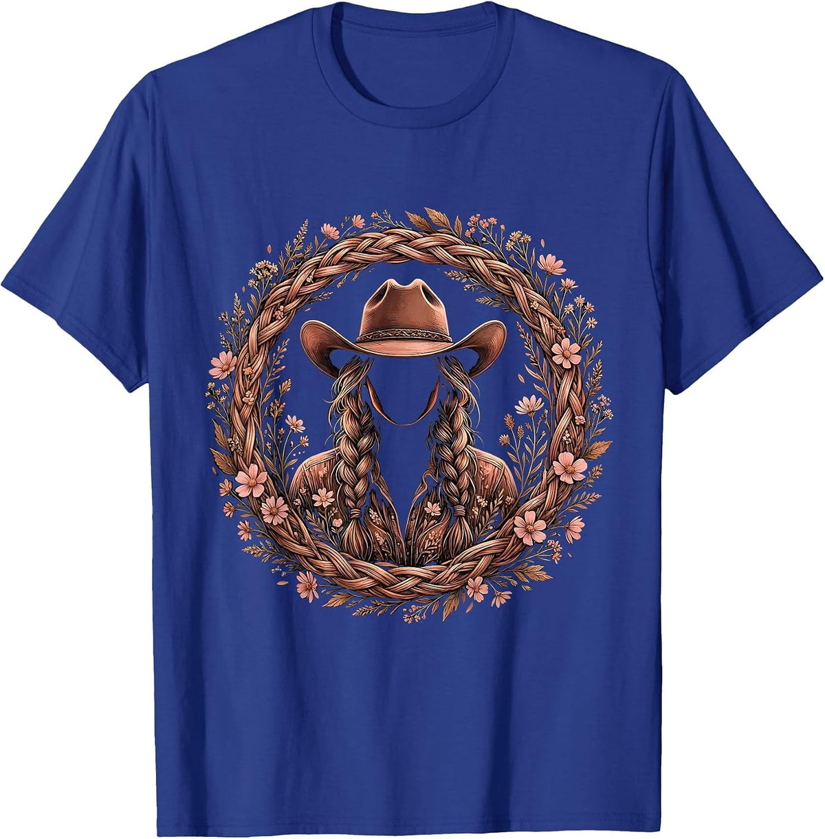 Men's Braided Cowboy Hat Western Illustration T-Shirt - Royal Blue