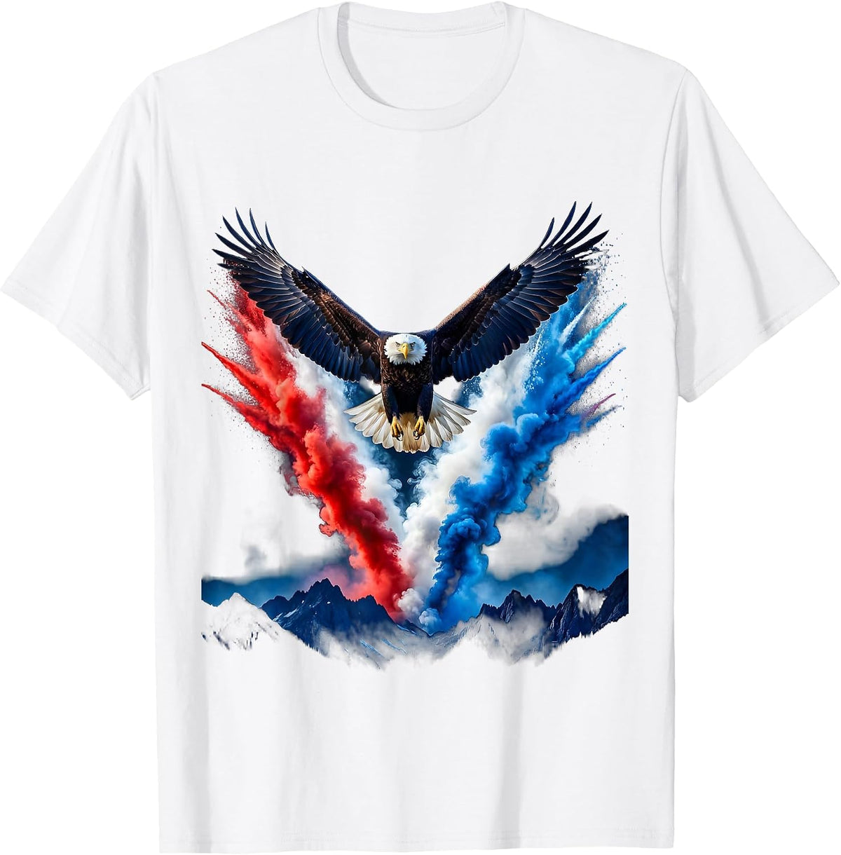Men's Bald Eagle Soaring Over Mountain Range T-Shirt - White