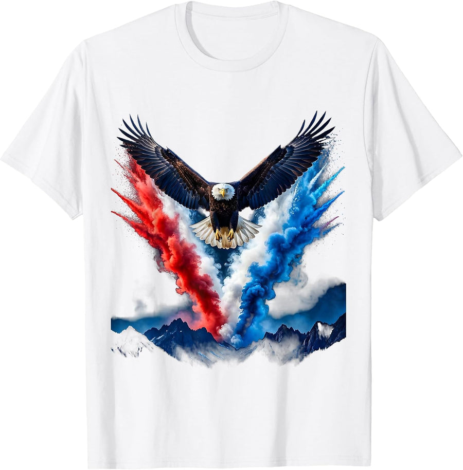 Men's Bald Eagle Soaring Over Mountain Range T-Shirt - White
