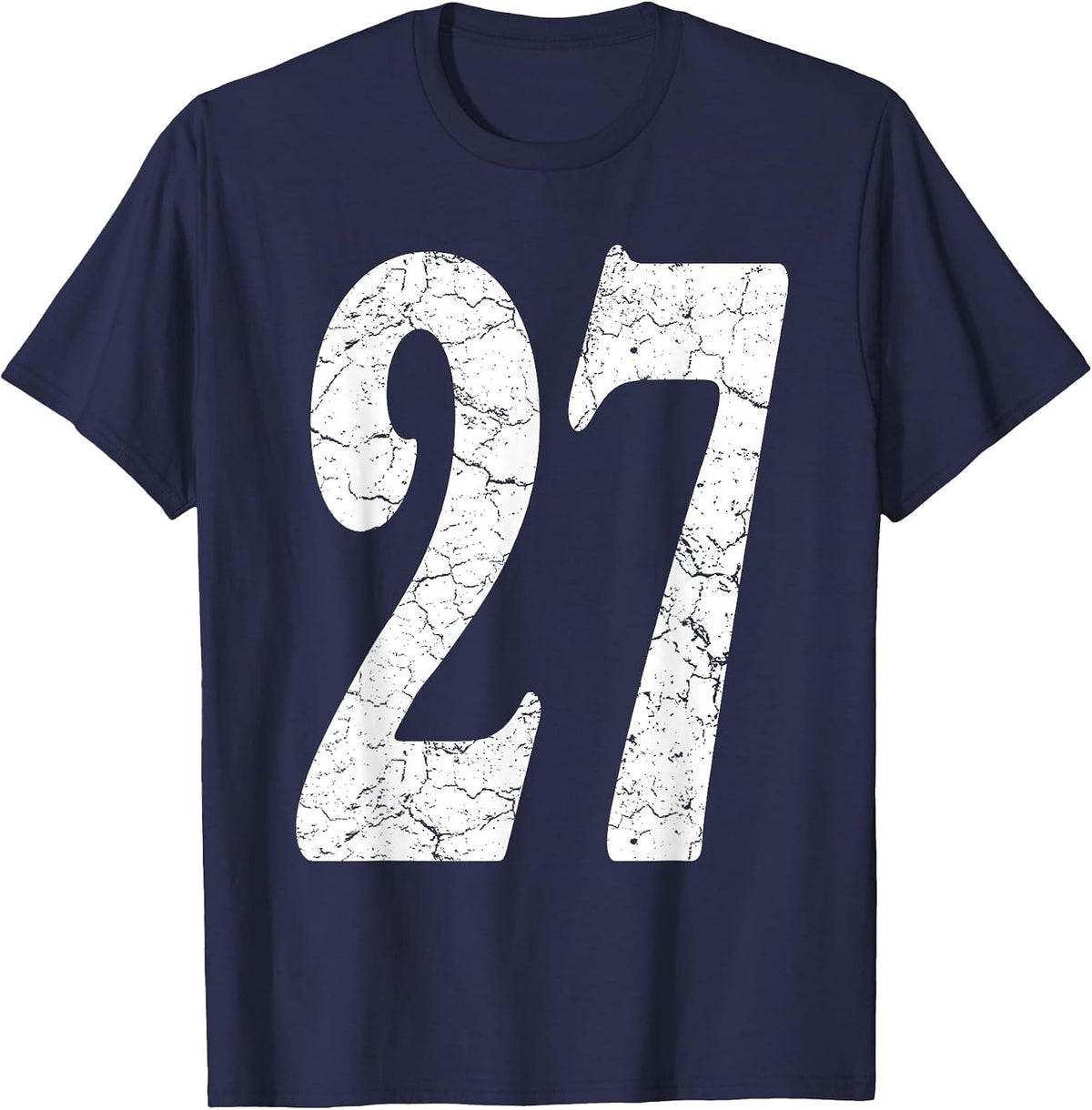 Distressed White Number 27 Jersey Uniform Player Fan T-Shirt - Navy Blue