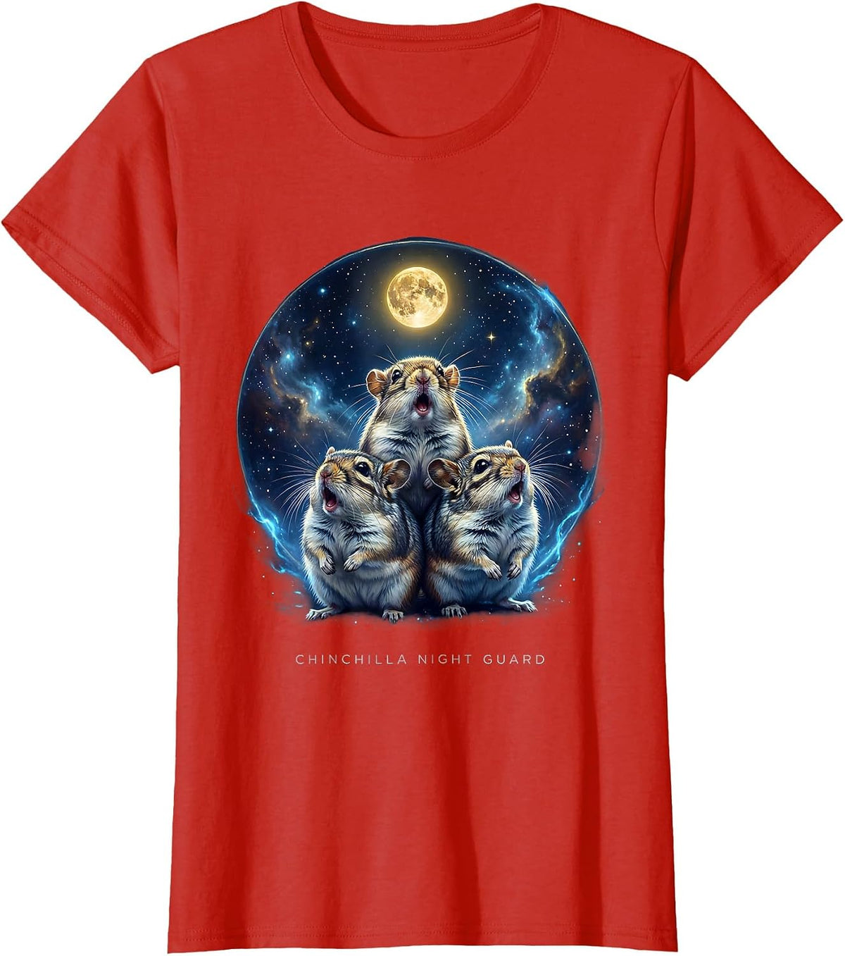 Chinchilla Night Guard Cosmic Absurdist Meme Animal Lover T-Shirt - Red