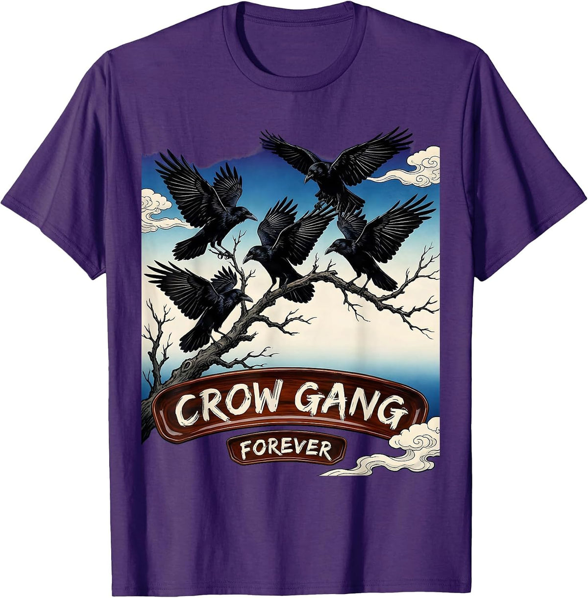 Men's Crow Gang Forever Bold Graphic Design T-Shirt - Purple