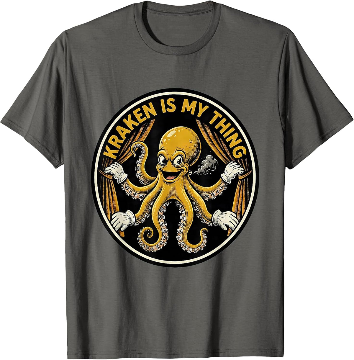 Men's Kraken Is My Thing Retro Cartoon Octopus Lover Humor T-Shirt - Asphalt Grey