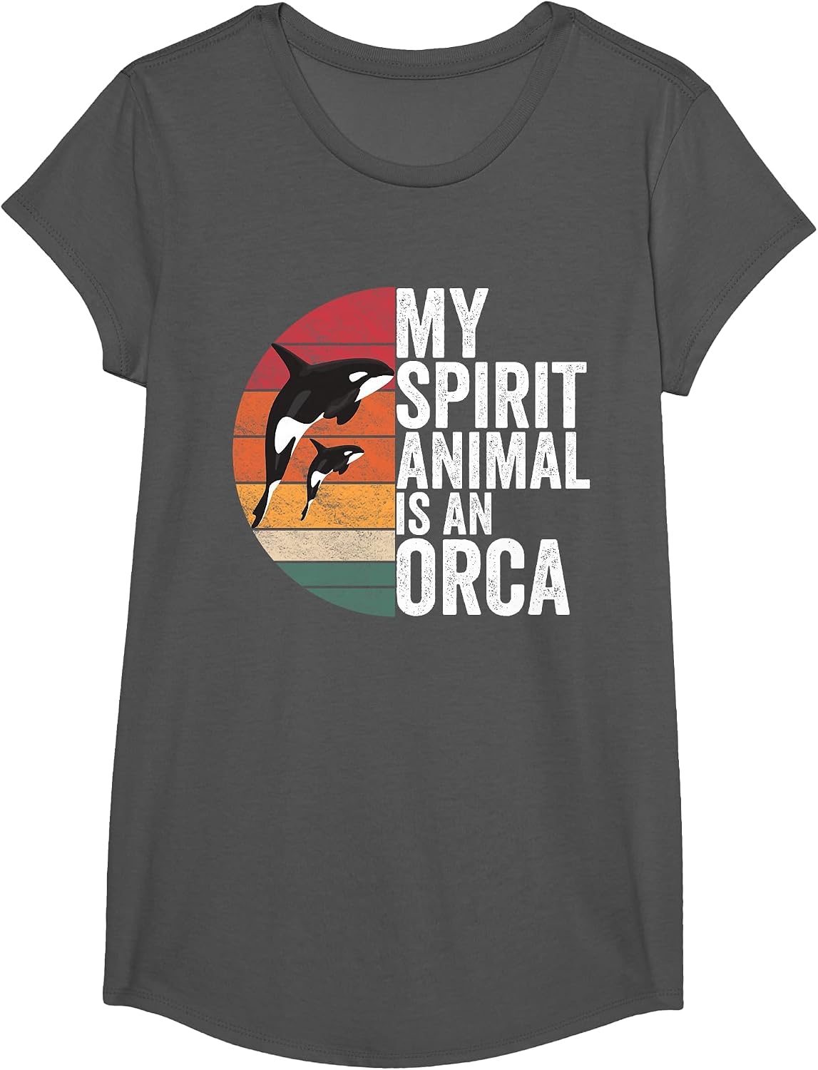 My Spirit Animal is an Orca Orca Apparel Killer Whale Quote T-Shirt - Girls Asphalt Grey