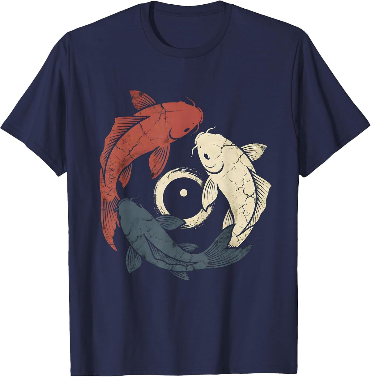 Men's Red White and Blue Koi Fish Swirl Graphic T-Shirt - Navy Blue