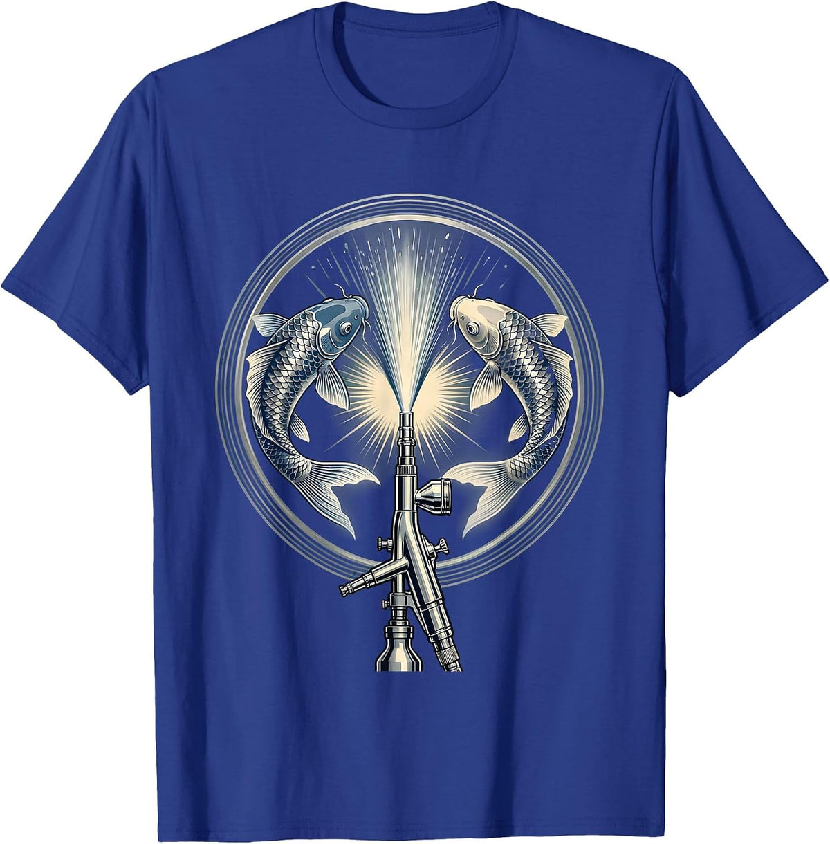 Airbrush Koi Fish Creation Graphic Art T-Shirt - Royal Blue