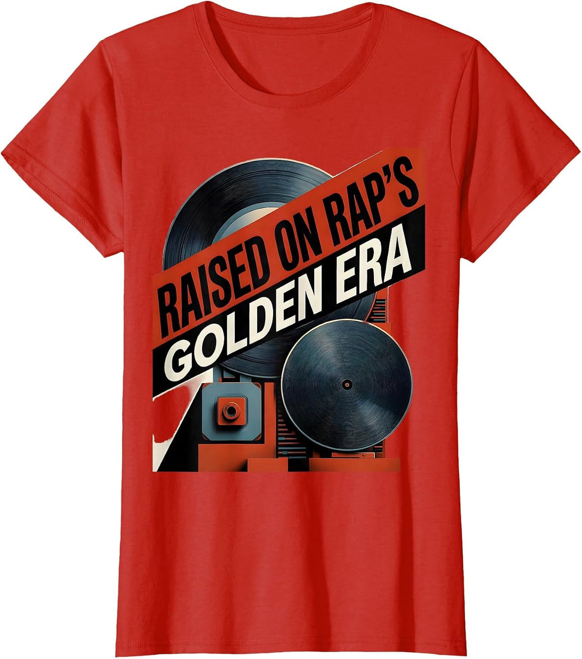 Raised On Rap's Golden Era Constructivist Poster Old School T-Shirt - Red