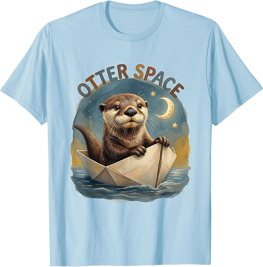 Men's Otter Space Storybook Funny Otter Lover Sea Animal Humor T-Shirt - Baby Blue