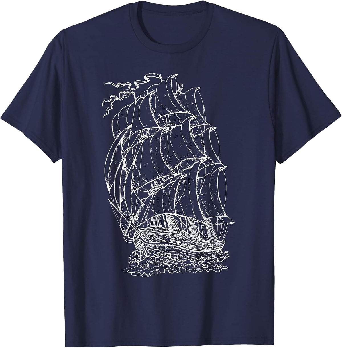 Pirate Ship Vintage Retro Nautical Sailing Boat Captain T-Shirt - Navy Blue