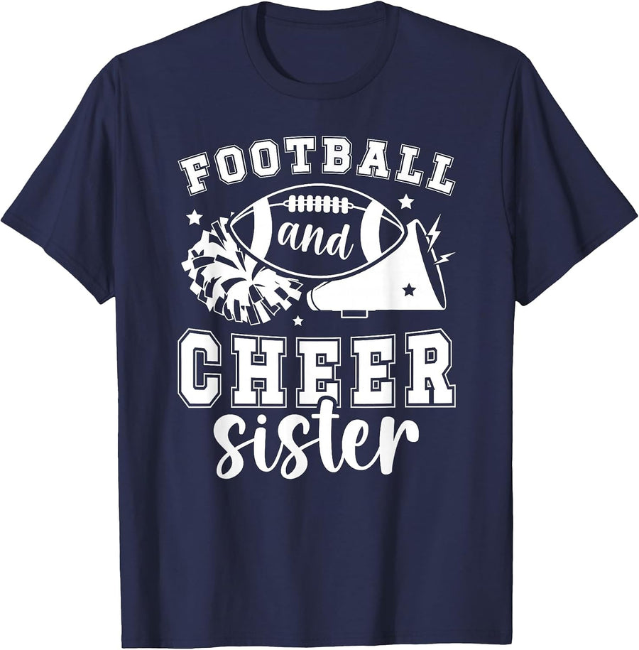Football and Cheer Sister Cheerleading & Football Sister T-Shirt - Navy Blue