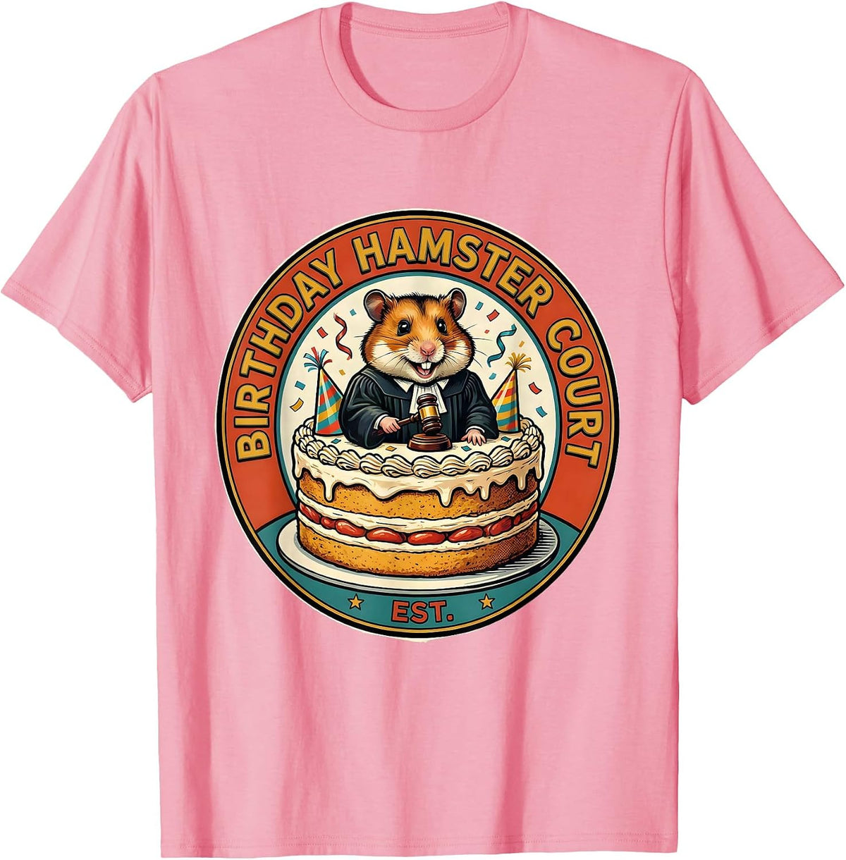 Men's Birthday Hamster Court Retro Advertising Mascot Cute Hamster T-Shirt - Pink