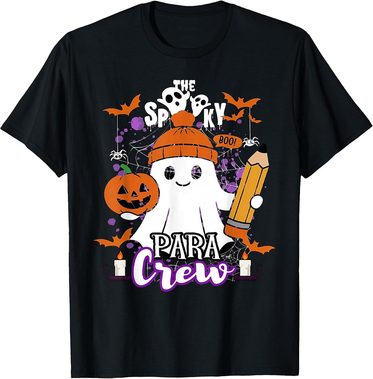 Spooky para Crew Ghost Halloween Paraprofessional Teacher T-Shirt - Black