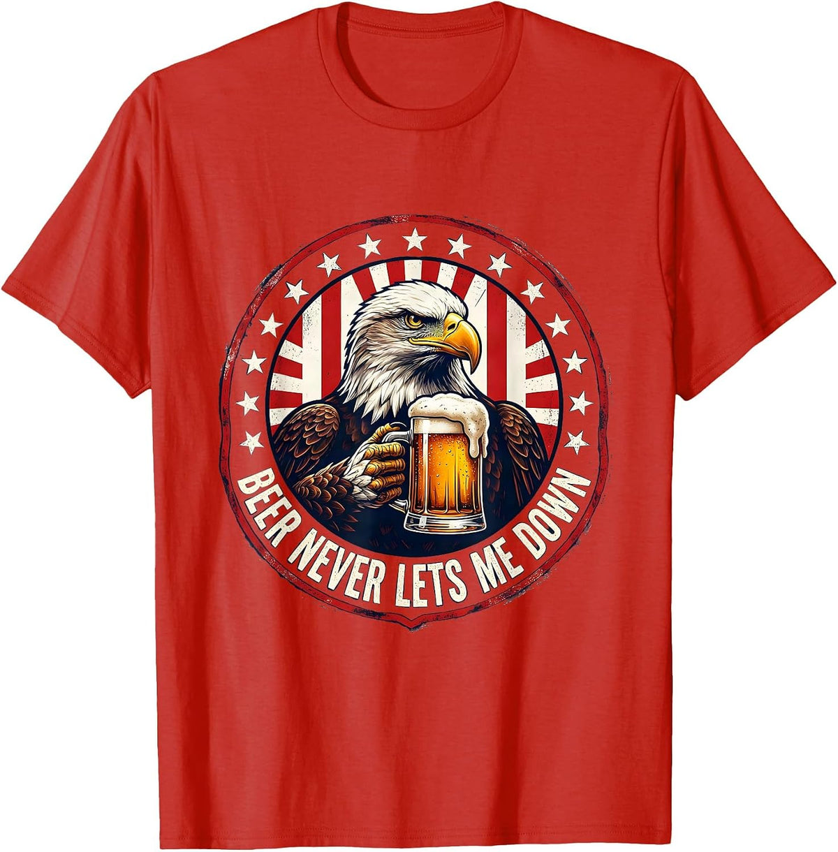 Men's Beer Never Lets Me Down Funny Drinking Design T-Shirt - Red
