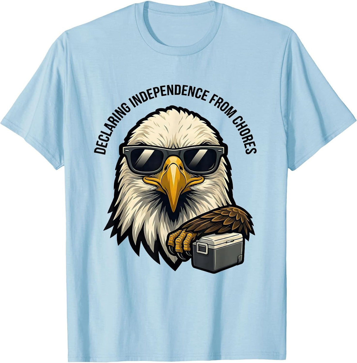 Men's Declaring Independence From Chores Funny Bald Eagle Mascot T-Shirt - Baby Blue