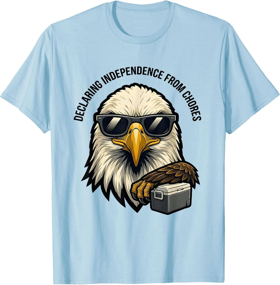 Men's Declaring Independence From Chores Funny Bald Eagle Mascot T-Shirt - Baby Blue